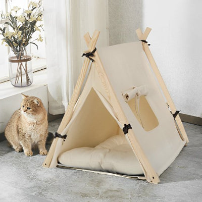 hamac pour chat tipi bois chat cote gauche