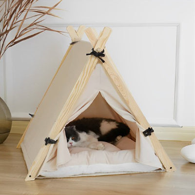 hamac pour chat tipi bois noir blanc