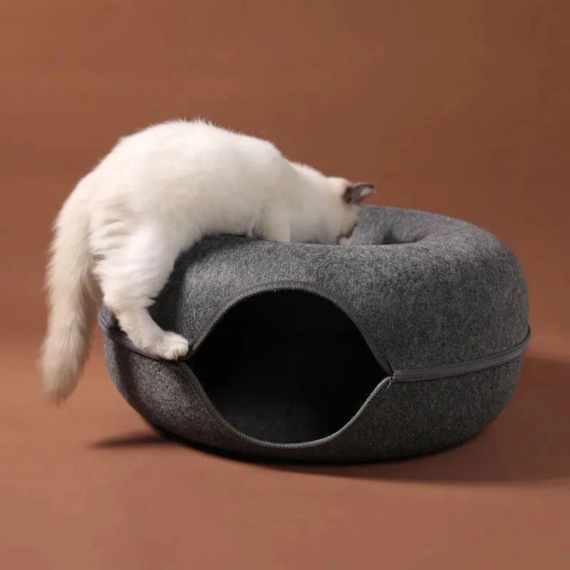 lit pour chat tunnel gris chat grimpe