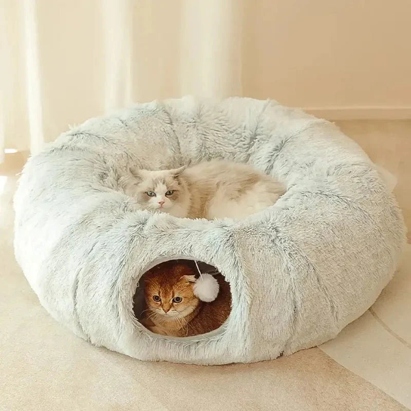 lit pour chat tunnel gris deux chats