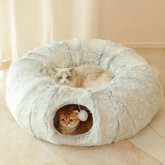 lit pour chat tunnel gris deux chats