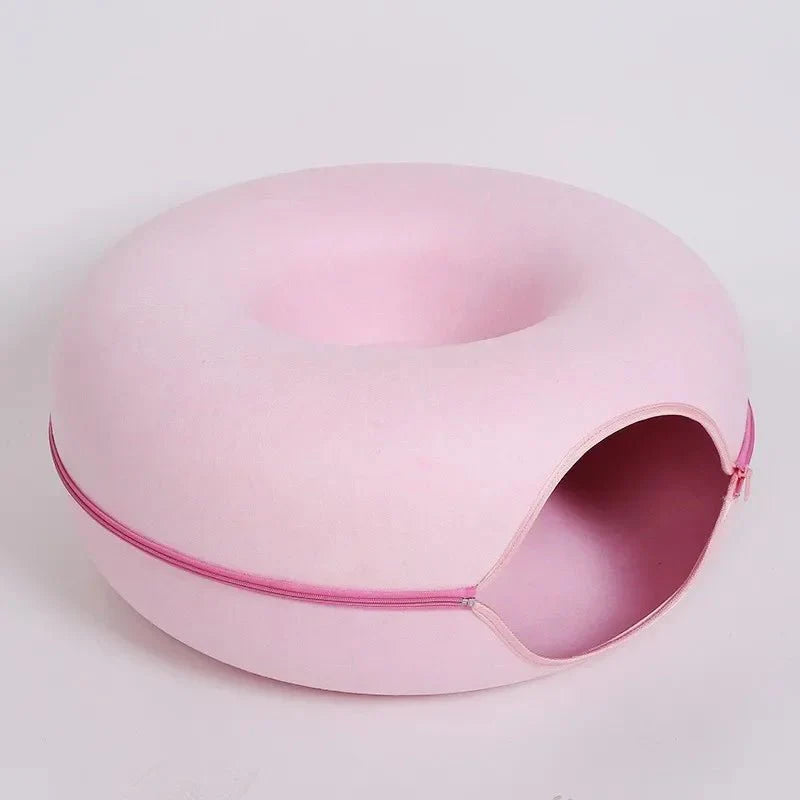  lit pour chat tunnel rose fond blanc