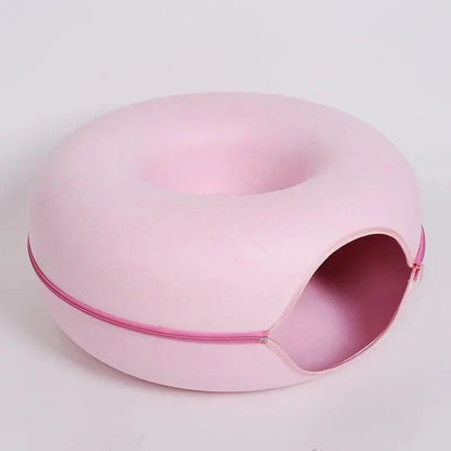  lit pour chat tunnel rose fond blanc