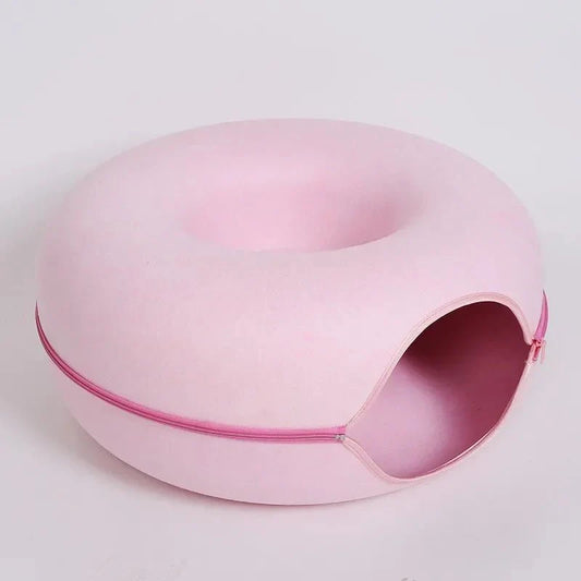  lit pour chat tunnel rose fond blanc
