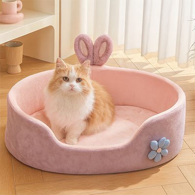 panier chat rigide velours rose