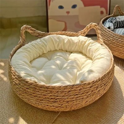 panier osier chat coussin blanc pas chat 