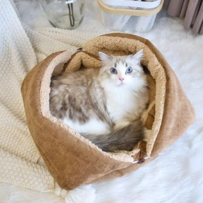 panier pour chat velours beige vue haut